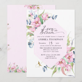 水彩春ピンクフローラブライダルシャワー 招待状