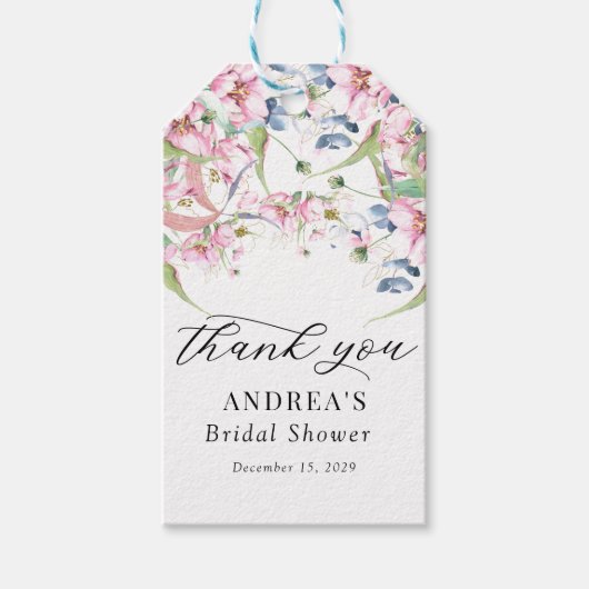 水彩春ピンク花柄感謝 ギフトタグ (正面)