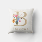 水彩春フェイク金ゴールド文字"B" クッション (裏面)