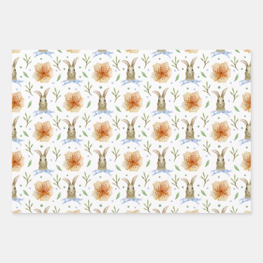 水彩春フラワーバニーエッグヴィンテージイースター ラッピングペーパーシート (正面2)