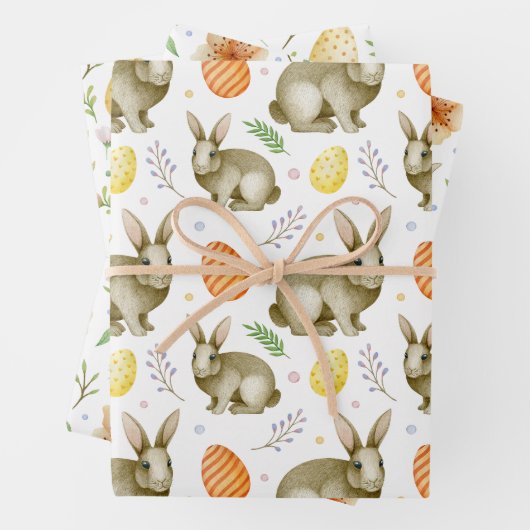 水彩春フラワーバニーエッグヴィンテージイースター ラッピングペーパーシート (インサイチュ)
