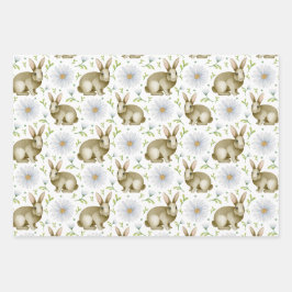 水彩春フラワーバニーヴィンテージイースター ラッピングペーパーシート