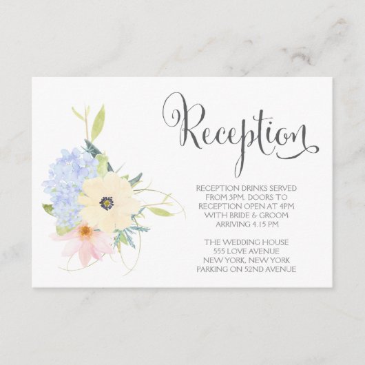 水彩春フローラウェディングレセプションカード エンクロージャーカード (正面)