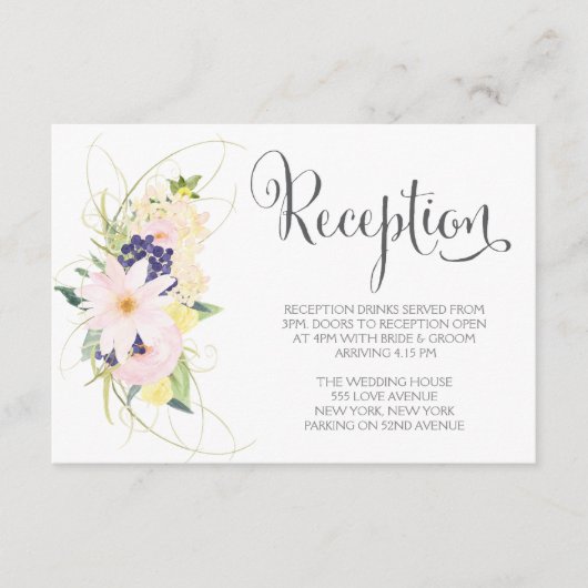 水彩春フローラウェディングレセプションカード エンクロージャーカード (正面)