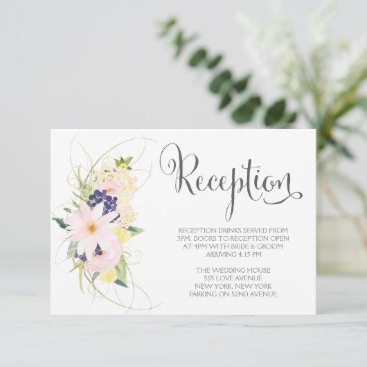 水彩春フローラウェディングレセプションカード エンクロージャーカード (スタンド正面)
