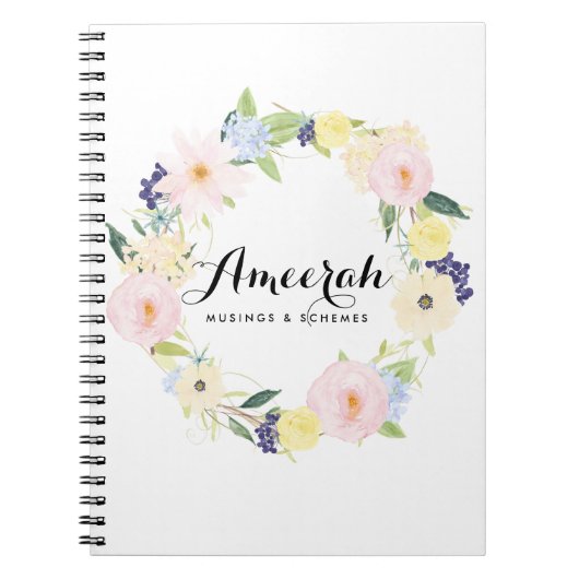 水彩春フローラリースカスタム手帳 ノートブック (正面)