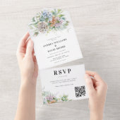 水彩春フローラロマンチックQRコード結婚ズ オールインワン招待状 (貼ってはがせる)