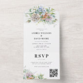 水彩春フローラロマンチックQRコード結婚ズ オールインワン招待状 (内側)