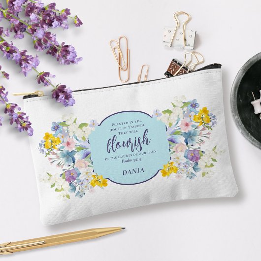 水彩春フローラ聖句パーソナライズされた アクセサリーポーチ