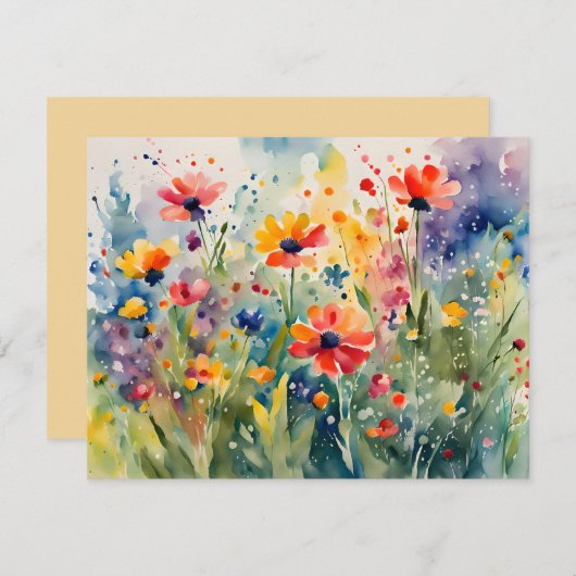 水彩春フローラ花グリーティングカード サンキューカード (正面/裏面)