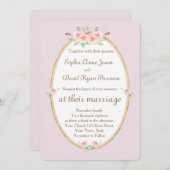 水彩春フローラ金ゴールド結婚式招待状 招待状 (正面/裏面)