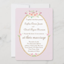 水彩春フローラ金ゴールド結婚式招待状