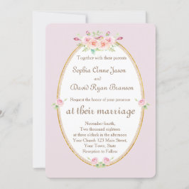 水彩春フローラ金ゴールド結婚式招待状 招待状