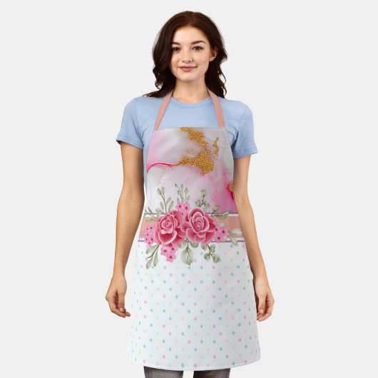 水彩春フローラ エプロン (着用した状態)