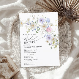 水彩春ブルーパープルピンク野花 招待状