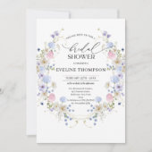 水彩春ブルーピンク野花リース 招待状 (正面)