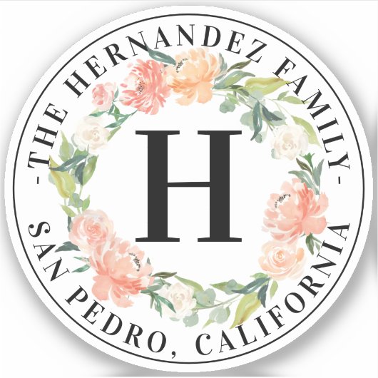 水彩春リースモノグラムファミリービジネス シール (正面)