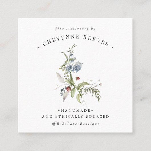 水彩春ワイルドフラワースクエアビジネスカード スクエア名刺 (正面)