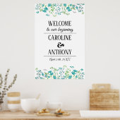 水彩春山花結婚の歓迎サイン ポスター (キッチン)