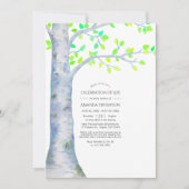 水彩春樺の木ツリーお祝いの生活 招待状 (正面)