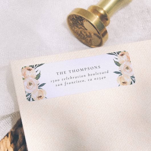 水彩春牡丹名前をカスタムする差出人住所 ラベル