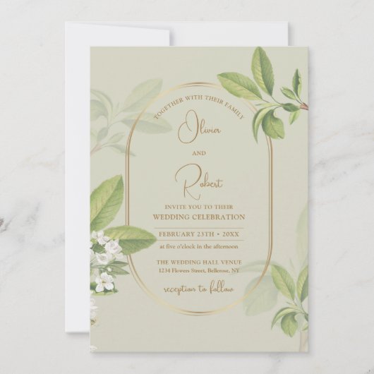 水彩春白さくらんぼ結婚咲き 招待状 (正面)