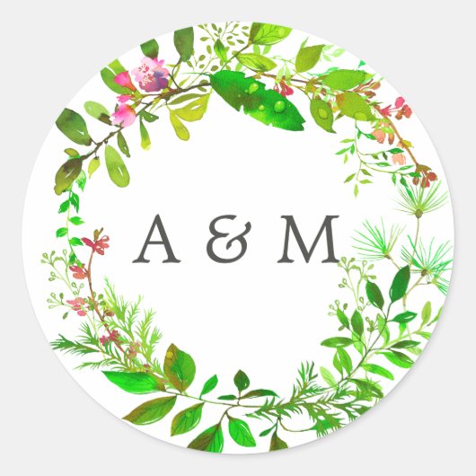 水彩春結婚葉 ラウンドシール (正面)