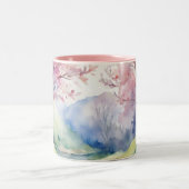 水彩春自然シーン ツートーンマグカップ (中央)