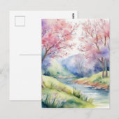 水彩春自然シーン ポストカード (正面/裏面)