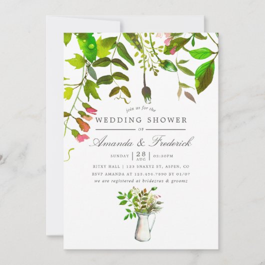 水彩春葉ウェディングシャワー招待状 招待状 (正面)