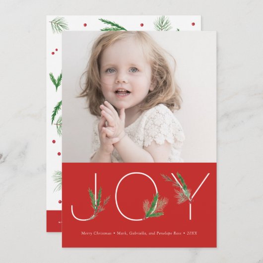 水彩春赤クリスマスジョイフォトカード シーズンカード (正面/裏面)