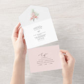 水彩春赤面と緑の木すべて1つのI オールインワン招待状 (貼ってはがせる)