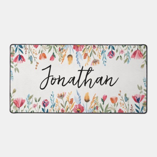 水彩春野花パーソナライズされた デスクマット (正面)