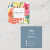 水彩春開花牡丹ソーシャルメディアのアイコン スクエア名刺 (正面/裏面)