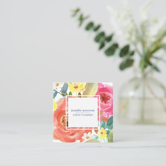 水彩春開花牡丹ソーシャルメディアのアイコン スクエア名刺 (スタンド正面)