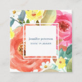 水彩春開花牡丹ソーシャルメディアのアイコン スクエア名刺 (正面)