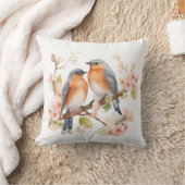 水彩春鳥類と開花 クッション (ブランケット)
