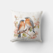 水彩春鳥類と開花 クッション (正面)