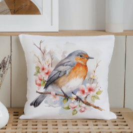 水彩春鳥類と開花 クッション