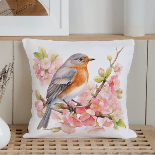 水彩春鳥類と開花 クッション