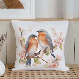 水彩春鳥類と開花 クッション