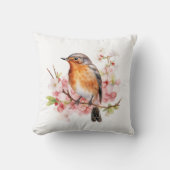 水彩春鳥類と開花 クッション (正面)