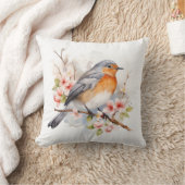 水彩春鳥類と開花 クッション (ブランケット)