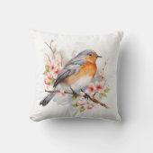 水彩春鳥類と開花 クッション (正面)