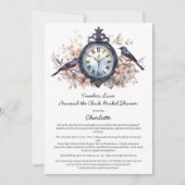 水彩時計のまわりにブライダルシャワー 招待状 (正面)