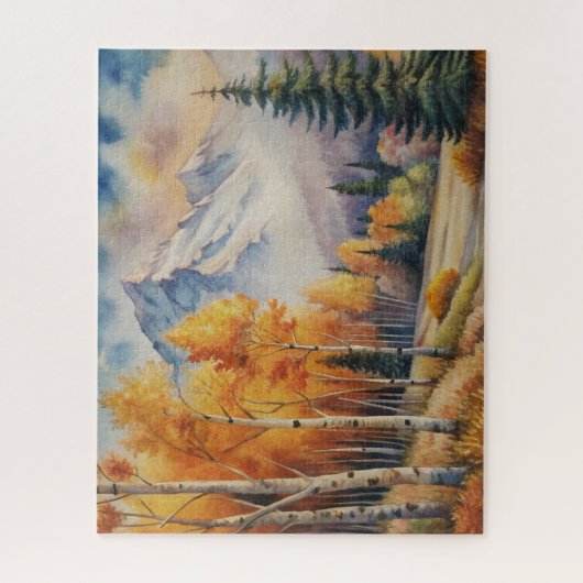 水彩景観秋の森と山 ジグソーパズル (縦)