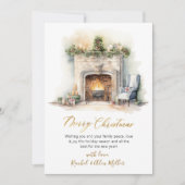 水彩暖炉ノンフォトクリスマスカード シーズンカード (正面)