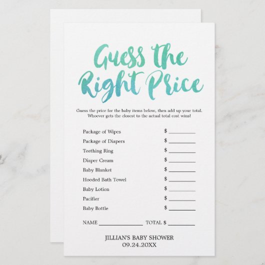 水彩書道は正しい価格のゲームを推測 (正面/裏面)