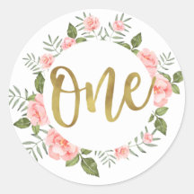 水彩最初の誕生日金ゴールドとピンクフローラ