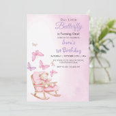 水彩最初の1st誕生日テディ&バタフライ 招待状 (スタンド正面)